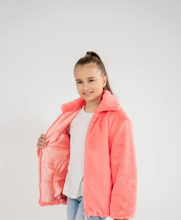 Girls' Basic Daily Plush Jacket in Ecru – Cozy and Minimalist