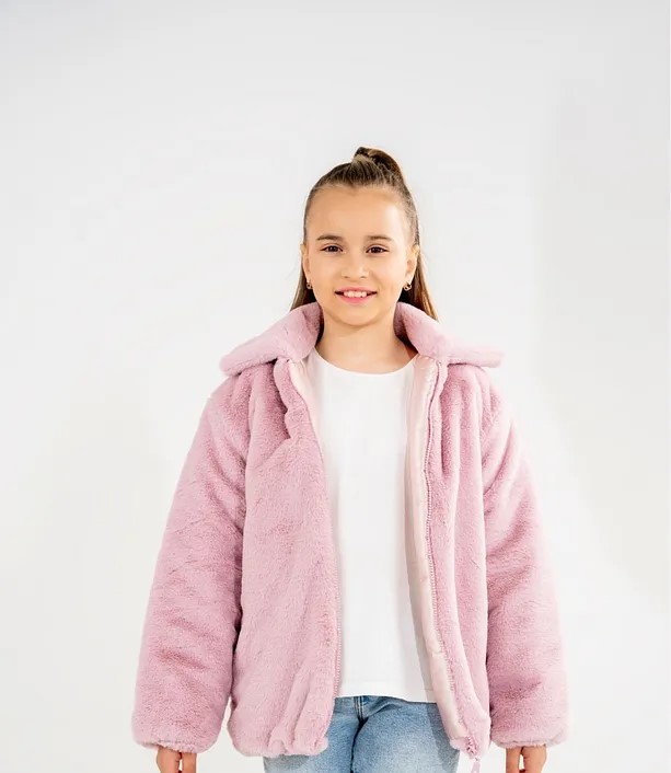 Girls' Basic Daily Plush Jacket in Ecru – Cozy and Minimalist