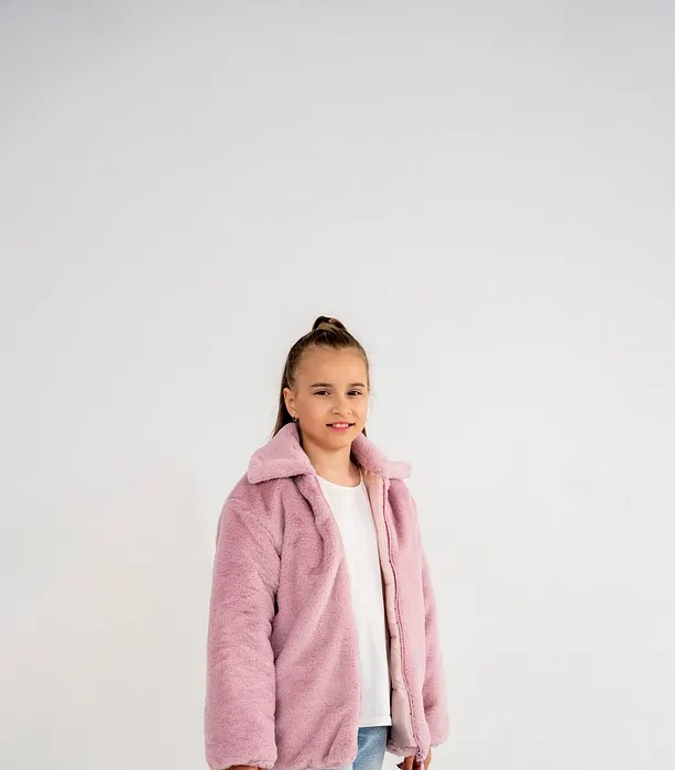 Girls' Basic Daily Plush Jacket in Ecru – Cozy and Minimalist