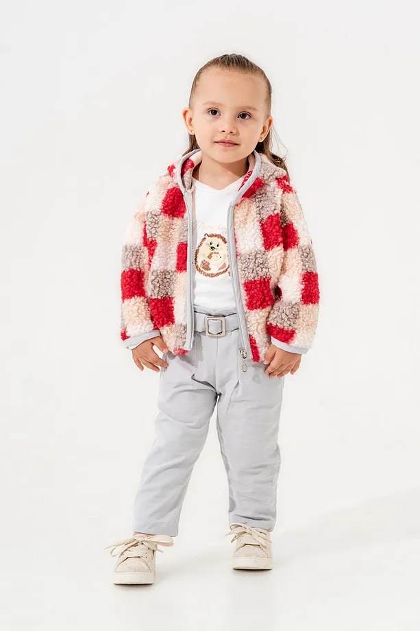 Baby Girls’ 3-Piece Fleece Tracksuit Set – Sweatshirt, Belted Pants & Vest