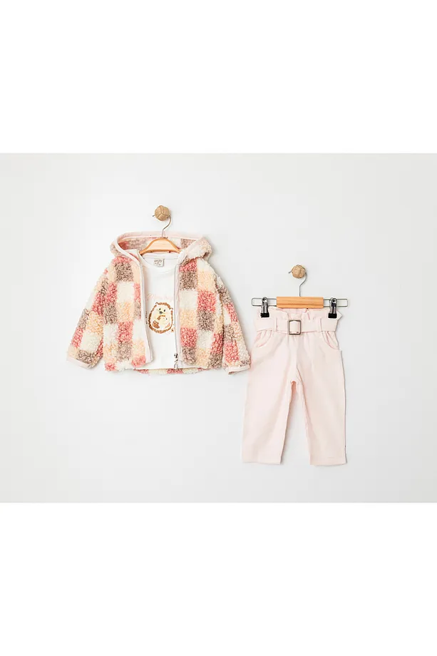 Baby Girls’ 3-Piece Fleece Tracksuit Set – Sweatshirt, Belted Pants & Vest