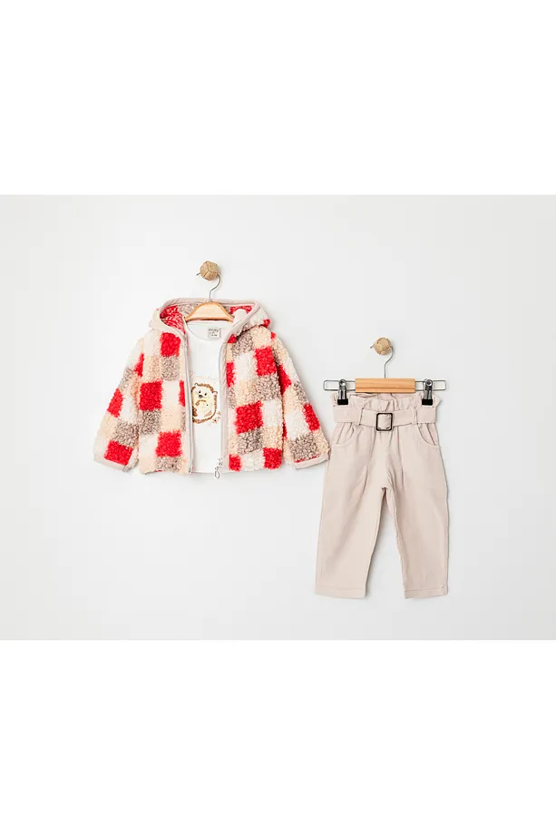 Baby Girls’ 3-Piece Fleece Tracksuit Set – Sweatshirt, Belted Pants & Vest