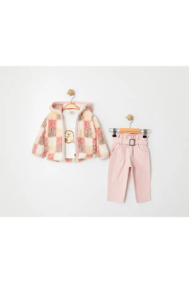 Baby Girls’ 3-Piece Fleece Tracksuit Set – Sweatshirt, Belted Pants & Vest