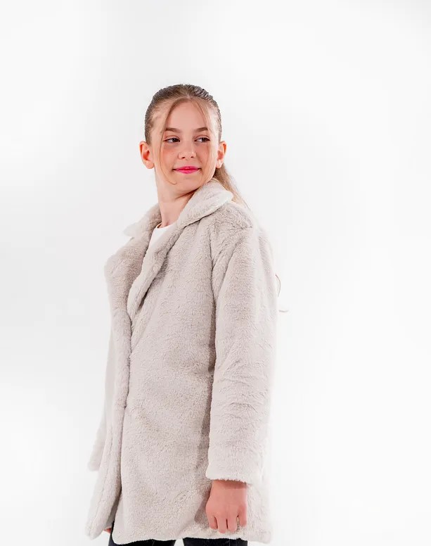 Girls' Plush Jacket Coat with Classic Collar – Slim Fit