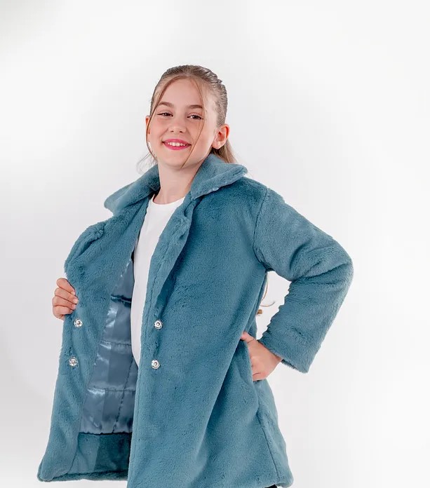 Girls' Plush Jacket Coat with Classic Collar – Slim Fit