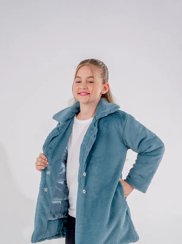 Girls' Plush Jacket Coat with Classic Collar – Slim Fit