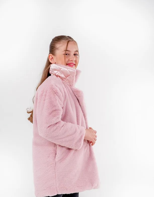 Girls' Plush Jacket Coat with Classic Collar – Slim Fit