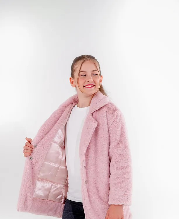 Girls' Plush Jacket Coat with Classic Collar – Slim Fit